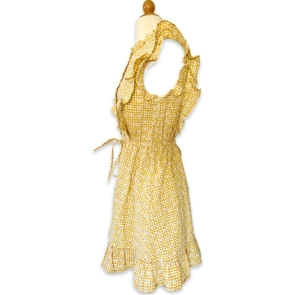 Storia Gingham Yellow Prairie Dress eyelet ruffle - Picture 4 of 9